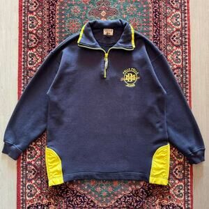 Vintage 80s 90s Pelle Pelle Marc Buchanan navy and yellow 1/4 zip sweatshirt XXL